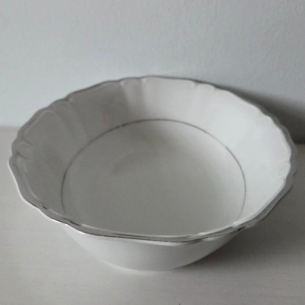 VTG Silver Sonata by Harmony House China Oval Vegetable Bowl Scalloped/Platinum